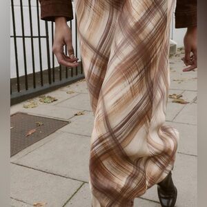 Zara Brown and Cream Plaid Midi Skirt
